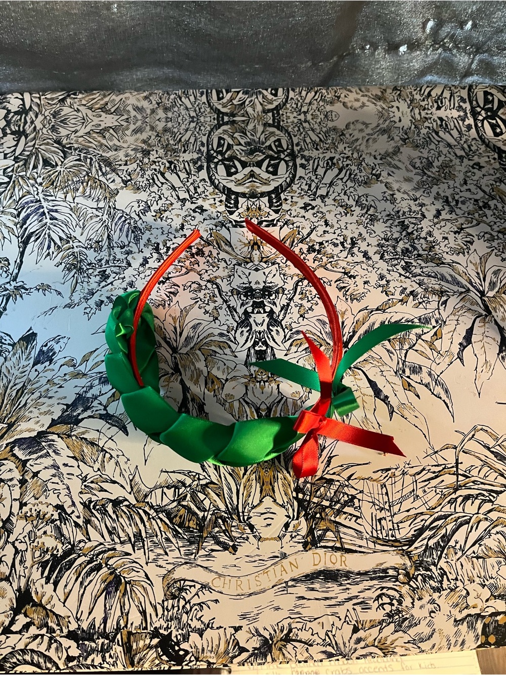 Handmade Green and Red Satin Ribbon Headbande